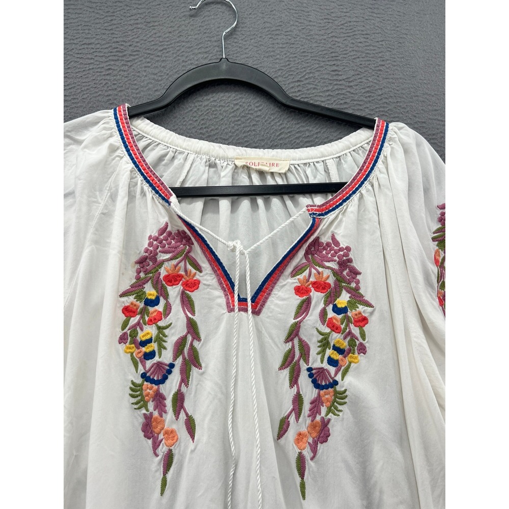 Anthropologie Solitaire Blouse Women's Sz XL White Embroidered Peasant Bird Boho - Picture 2 of 11